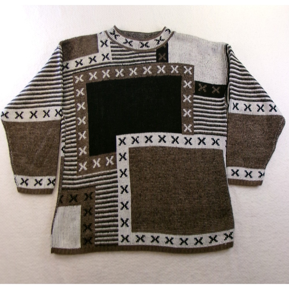 Cabin Creek Sweater Small Womens Patchwork‎ Geometric Knit USA Made Vintage